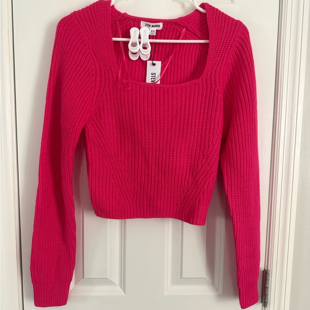 Steve Madden Pink Ribbed Knit Cropped Sweater NWT Size XS